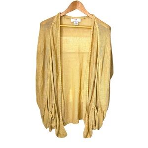 MAGASCHONI • Tan Linen Blend Open Cardigan with Pockets • Size Medium